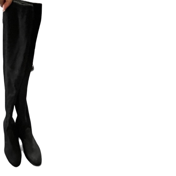 Black Over the Knee Heeled Tie Boots - Picture 7 of 9